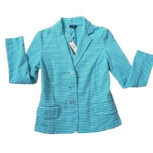 Talbots Blazer Jacket NWT Career Turquoise  Aqua White Stripe Sz 2P Cotton